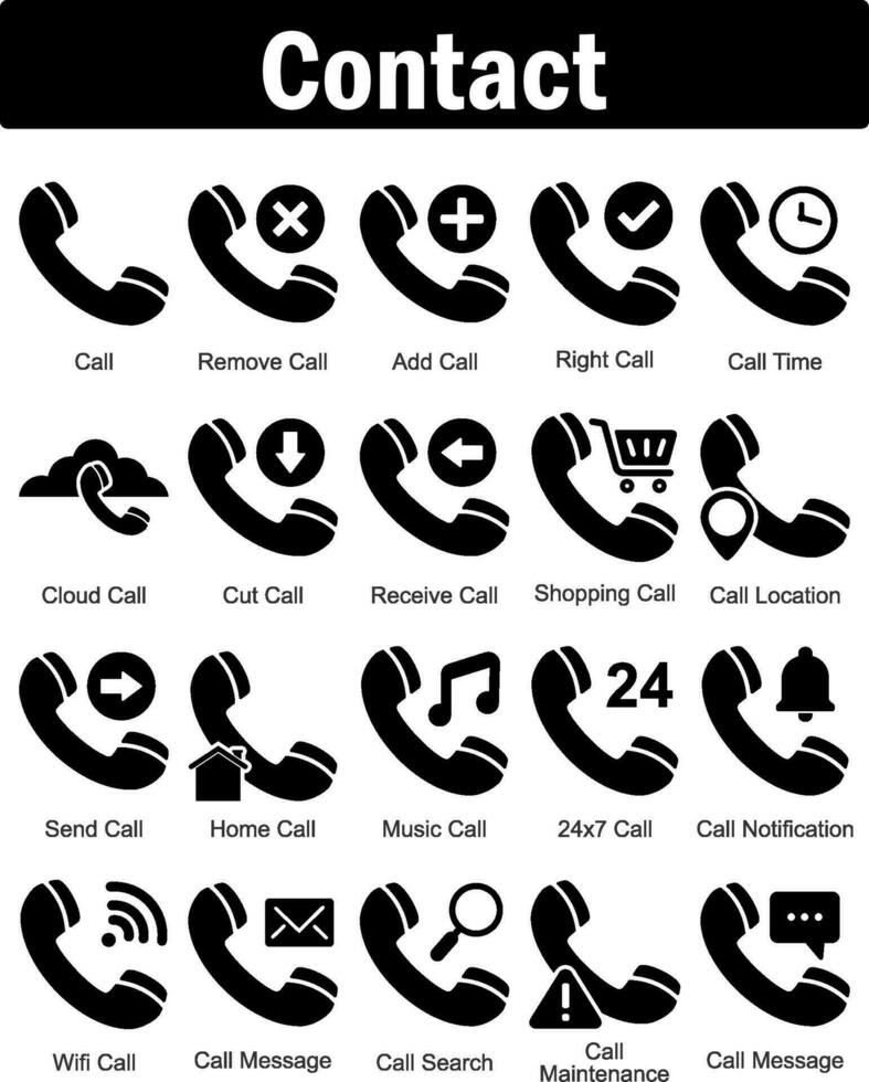 A set of 20 contact icons as call, remove call, add call vector