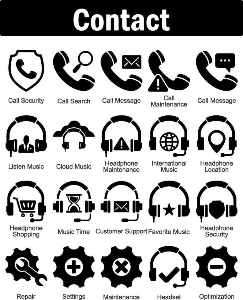 A set of 20 contact icons as call security, call search, call message vector