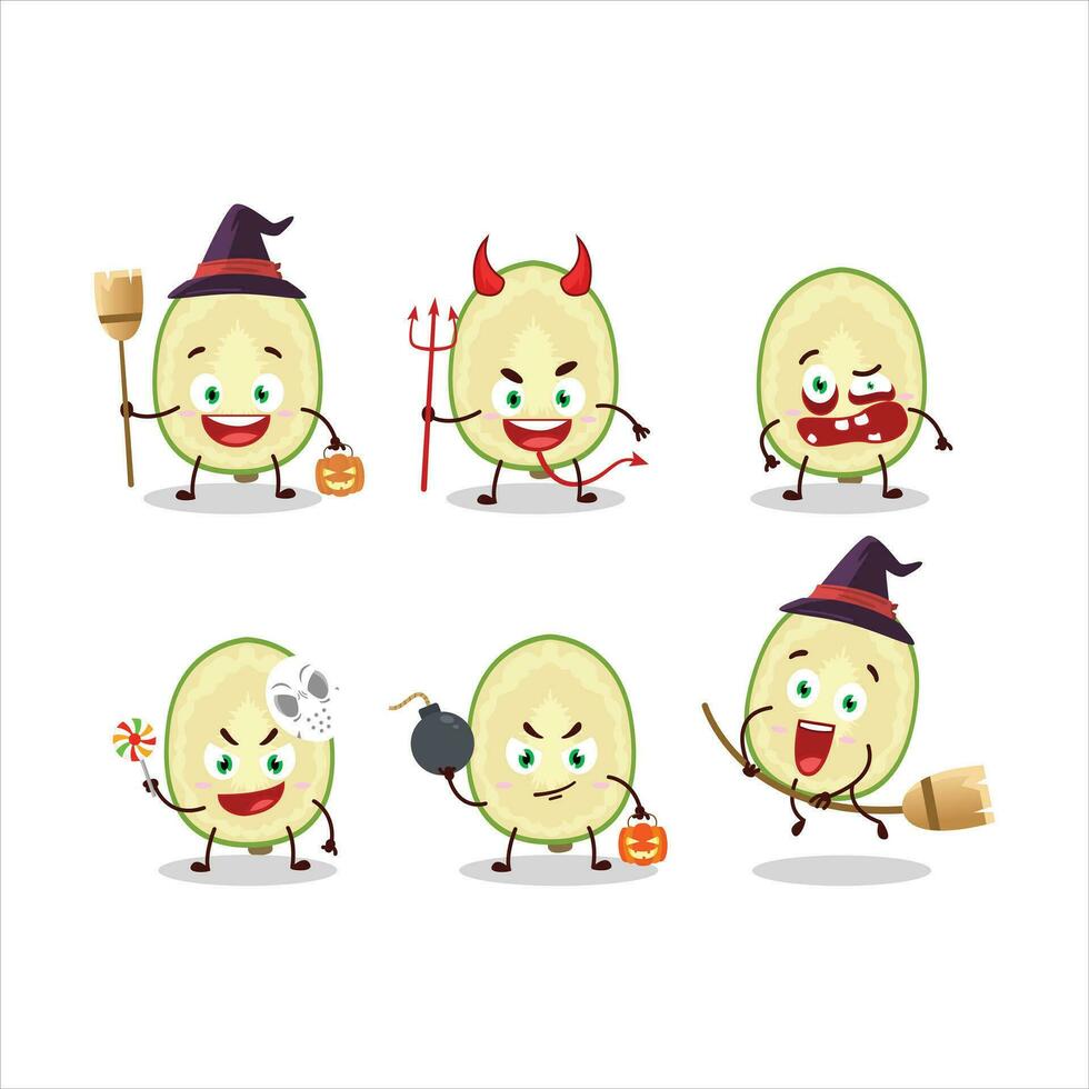 Halloween expression emoticons with cartoon character of slice of ambarella vector