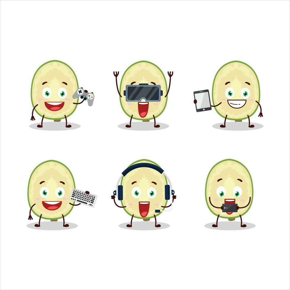 Slice of ambarella cartoon character are playing games with various cute emoticons vector