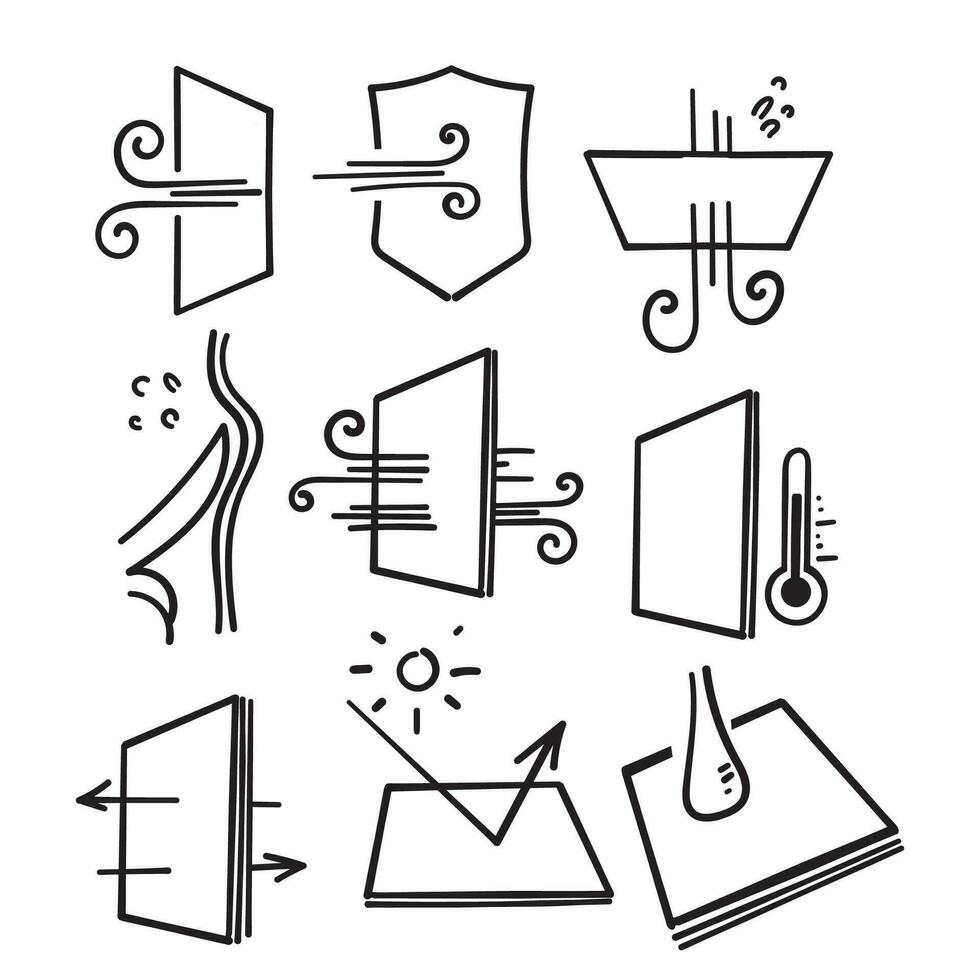 hand drawn doodle Set of Fabric Properties Related  illustration vector