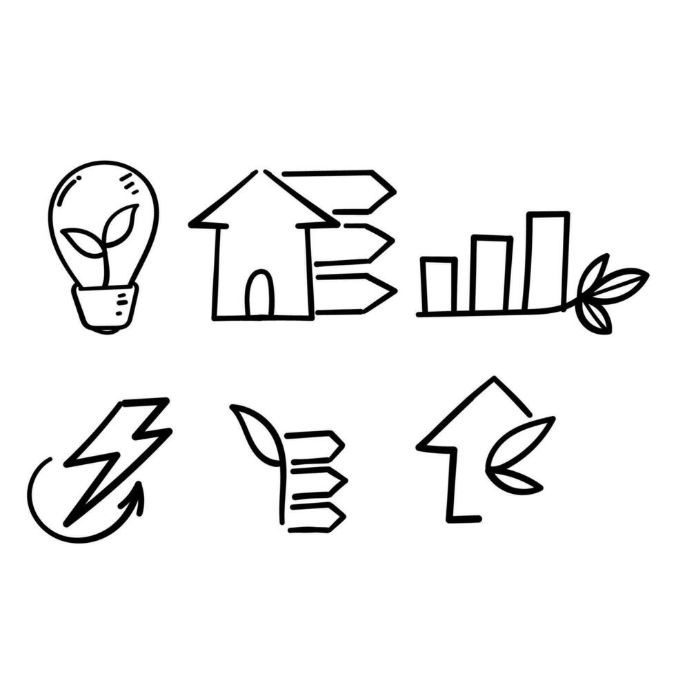 hand drawn doodle Set of Energy Saving Related illustration vector