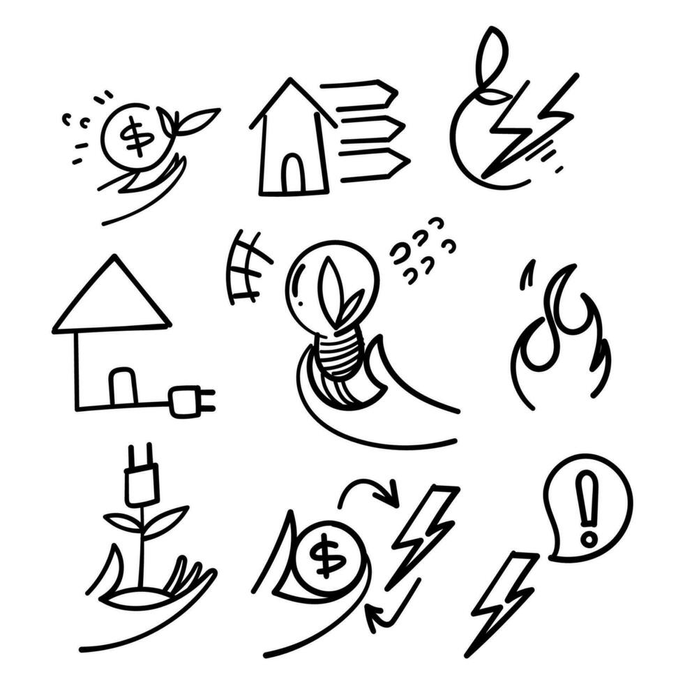 hand drawn doodle Set of Energy Saving Related illustration vector