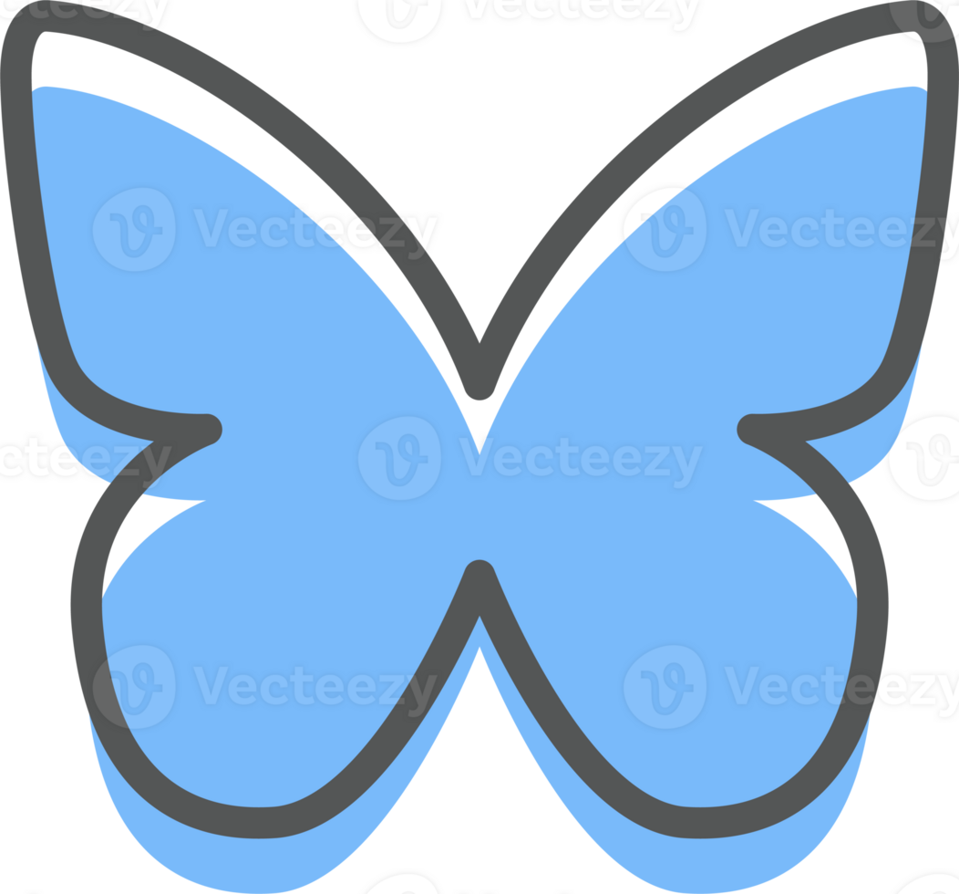 Abstract butterfly for design. Neobrutalism graphic shape. Minimal groovy Y2k retro sticker. Retro labels. png