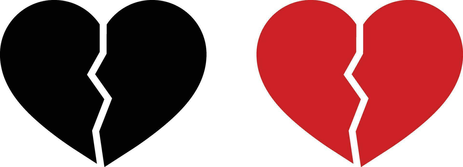 negro y rojo roto corazón icono conjunto vector aislado en blanco antecedentes