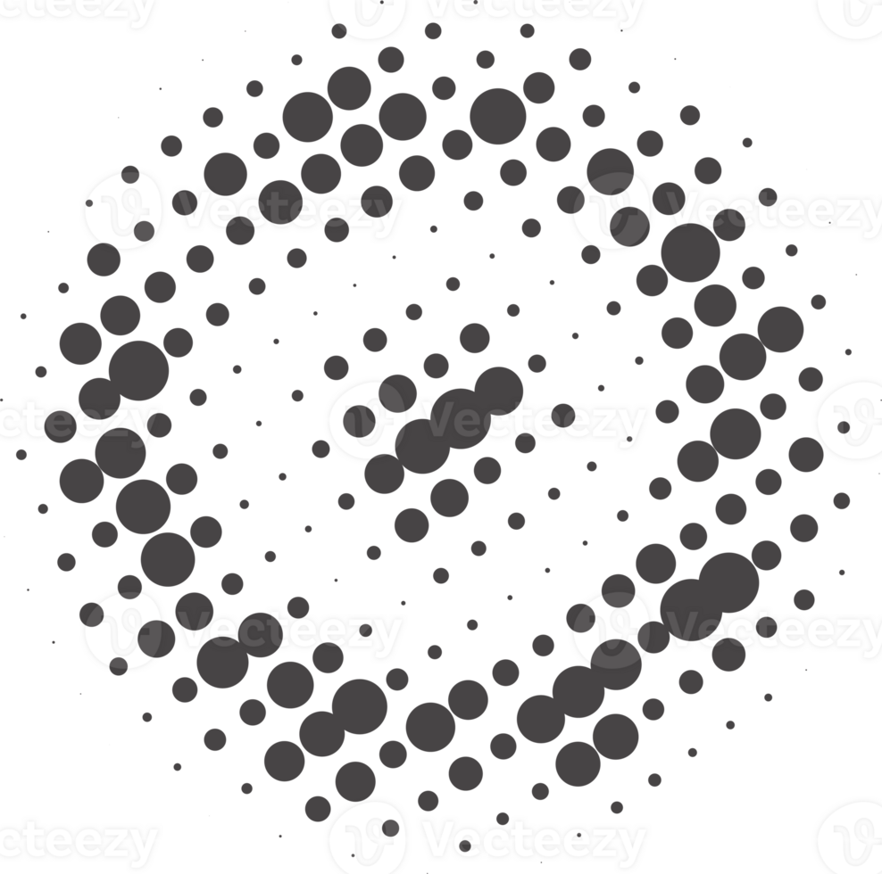 Circle dots with halftone pattern. Round gradient background. Element with gradation points texture. Abstract geometric shape. png