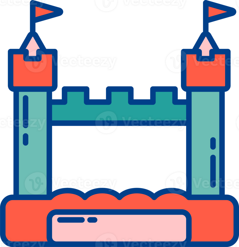 Bouncy inflatable castle. Trampoline pictogram for jumping game. Colorful illustration png
