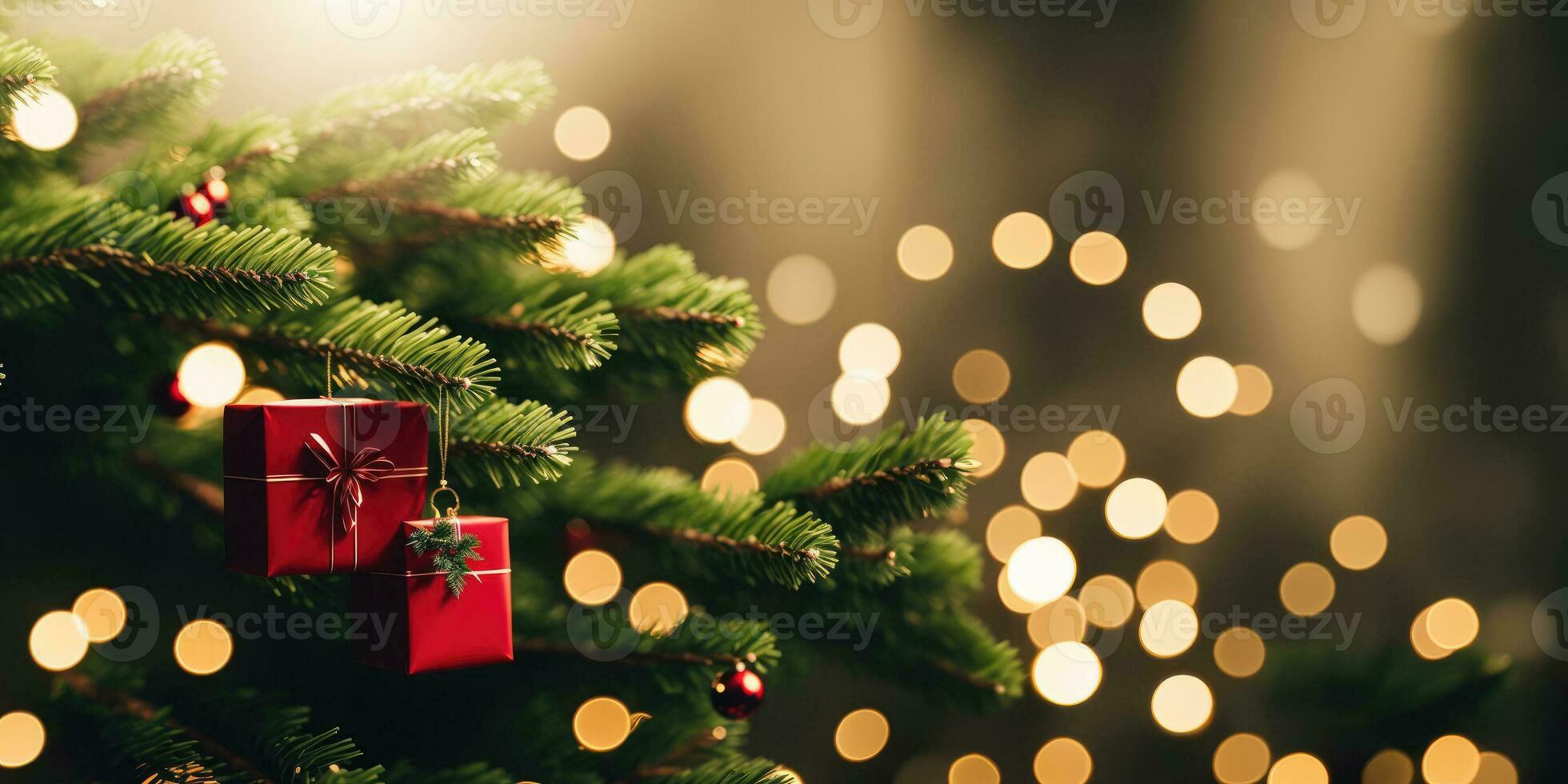 Decorated Christmas tree on blurred background.. Generative AI photo