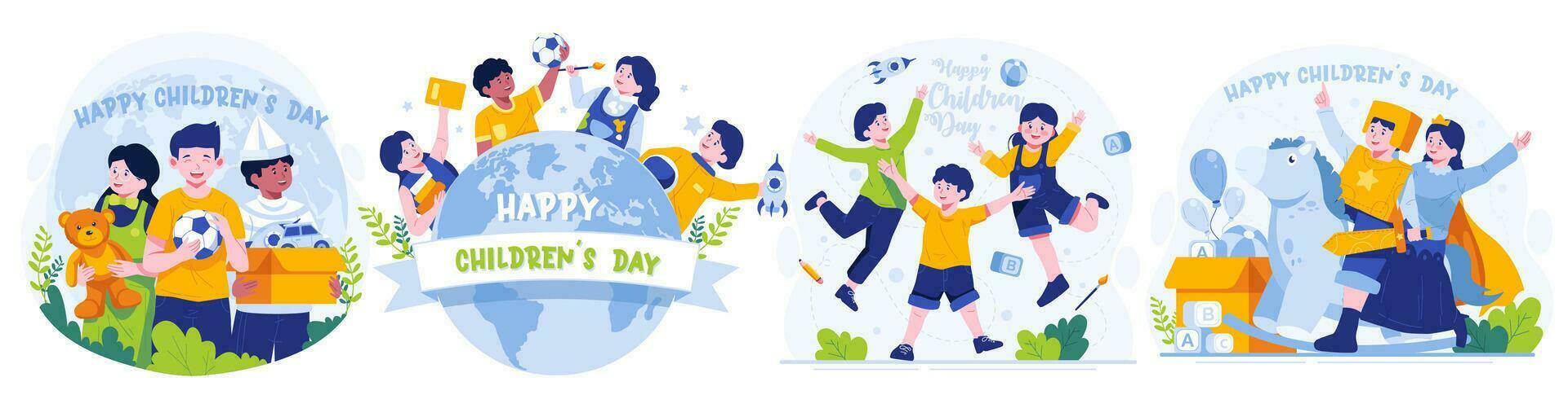 Illustration Set of Children's day. Flat style vector illustration