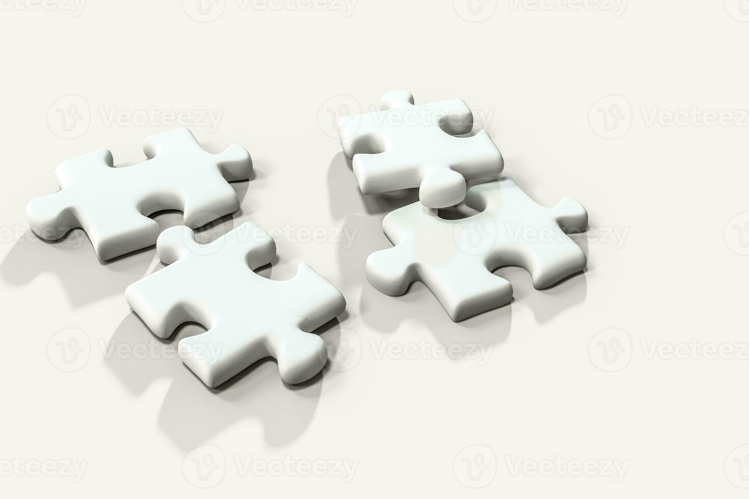 Scattered blank puzzles with white background, 3d rendering. photo