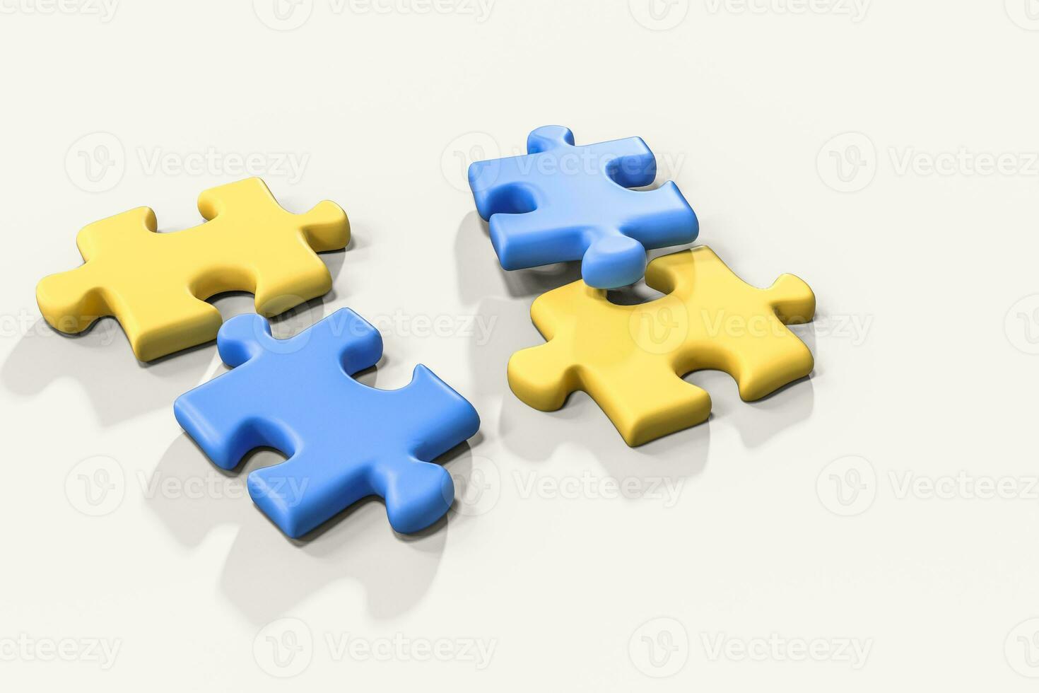 Scattered blank puzzles with white background, 3d rendering. photo