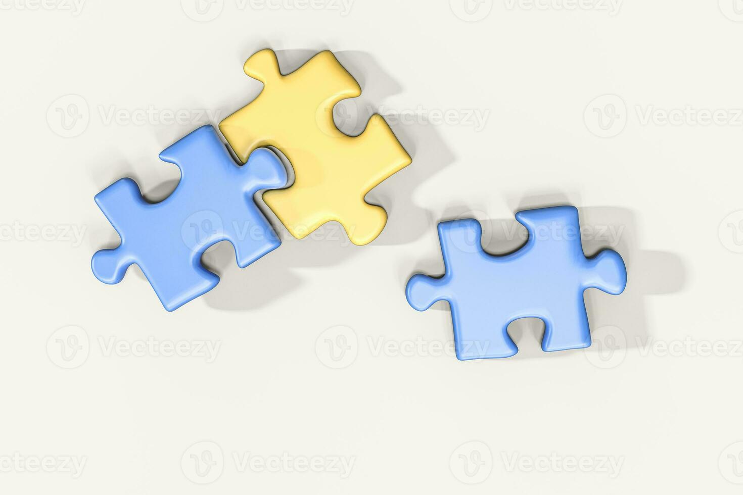 Scattered blank puzzles with white background, 3d rendering. photo