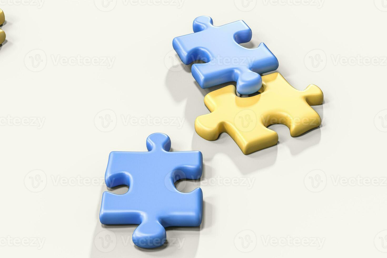 Scattered blank puzzles with white background, 3d rendering. photo