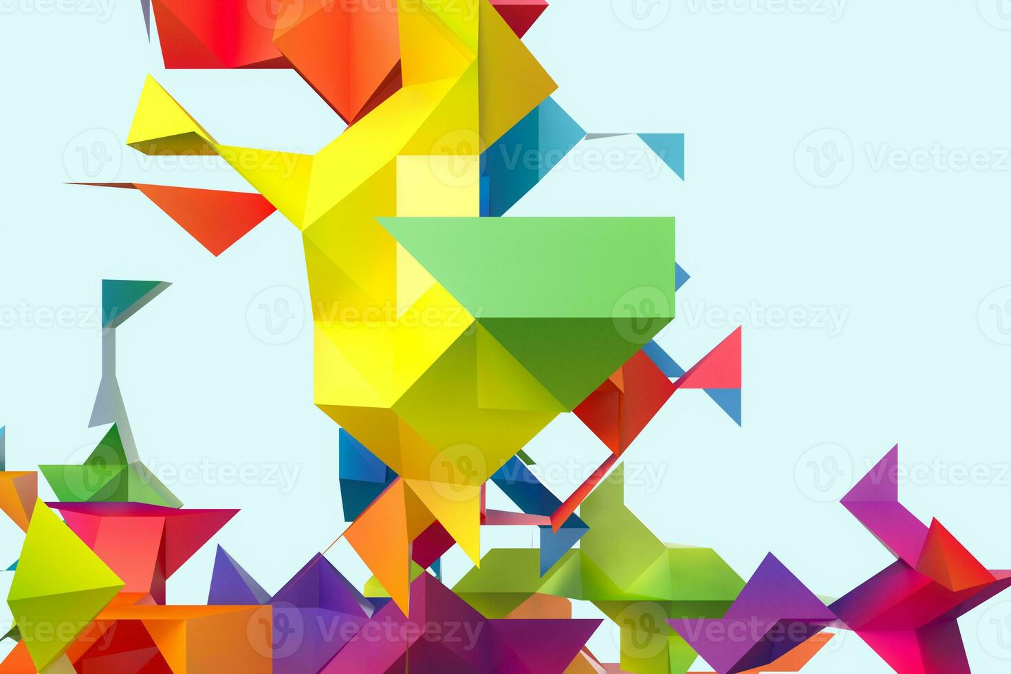 Triangular paper with creative shapes, 3d rendering photo