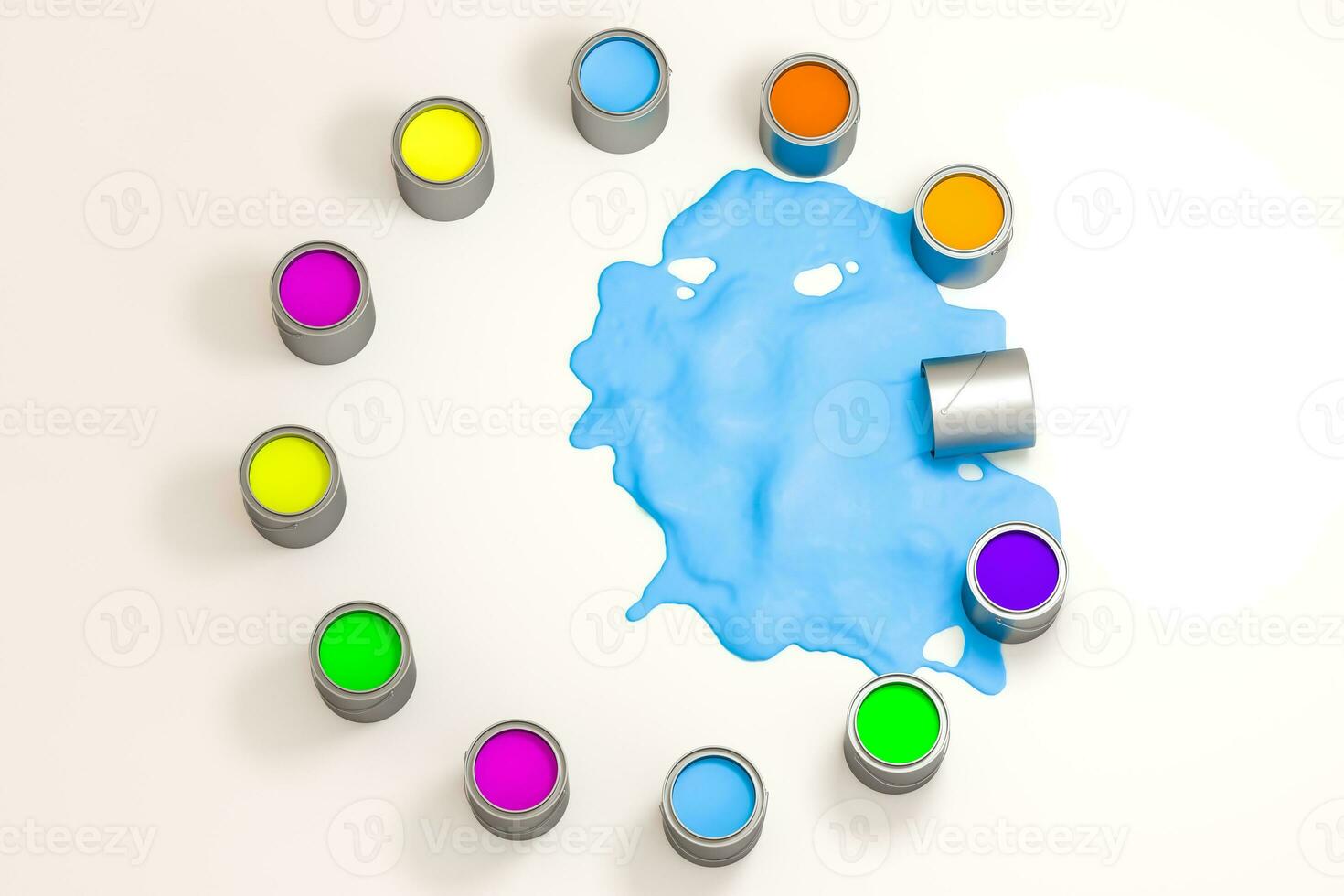 The buckets of paint with white background, 3d rendering. photo