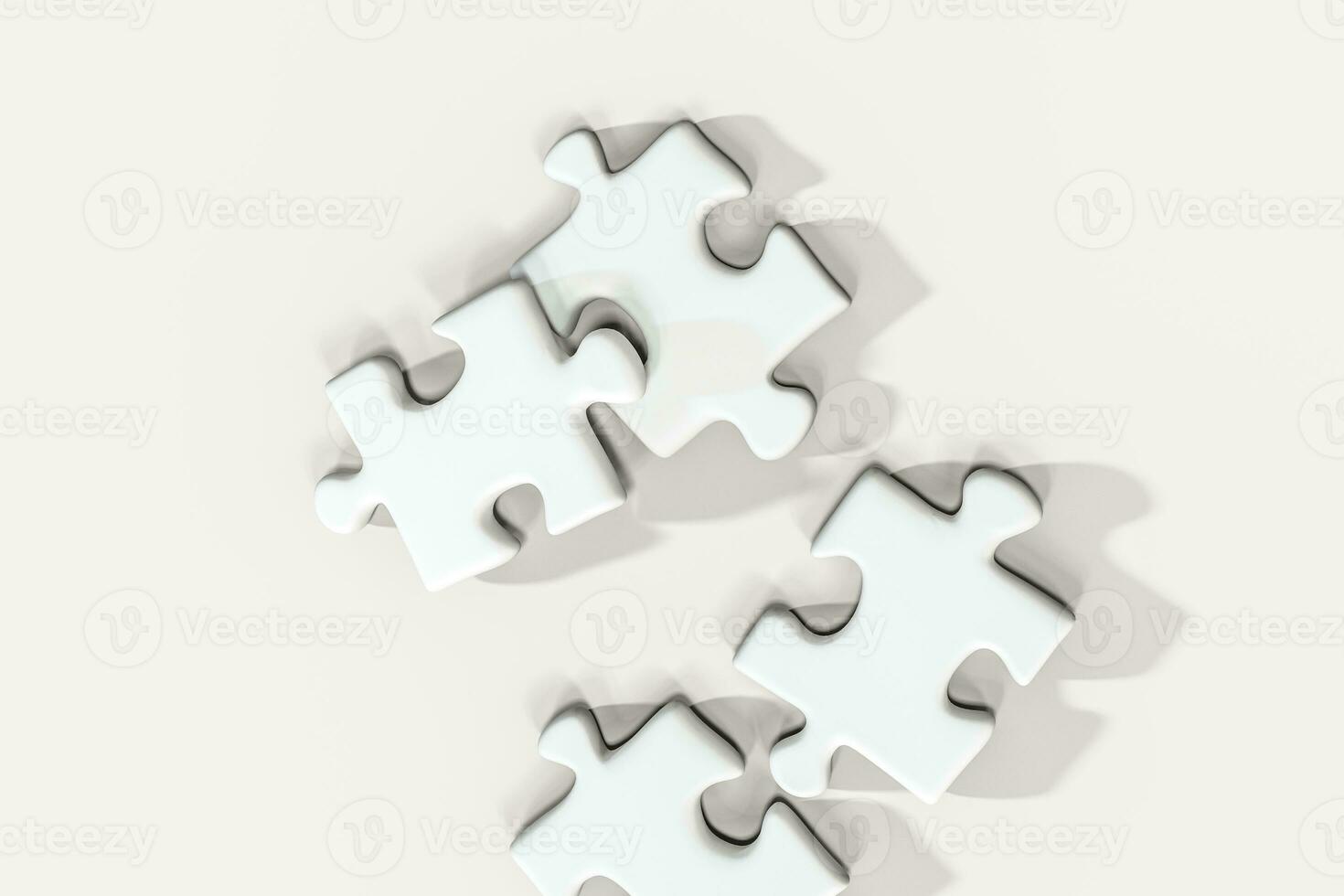 Scattered blank puzzles with white background, 3d rendering. photo