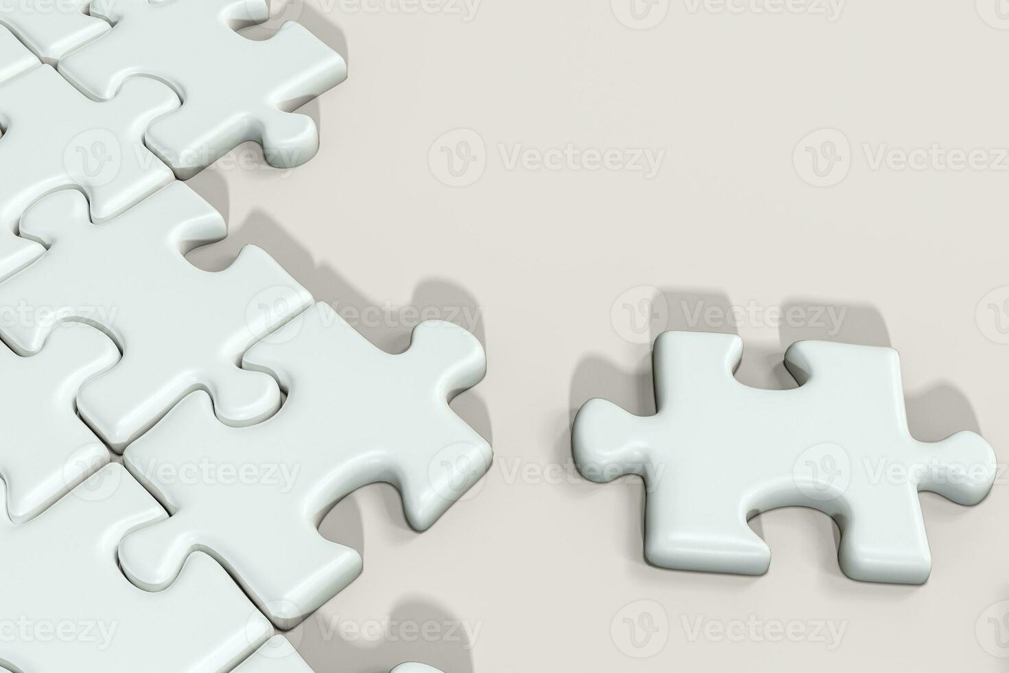 Scattered blank puzzles with white background, 3d rendering. photo