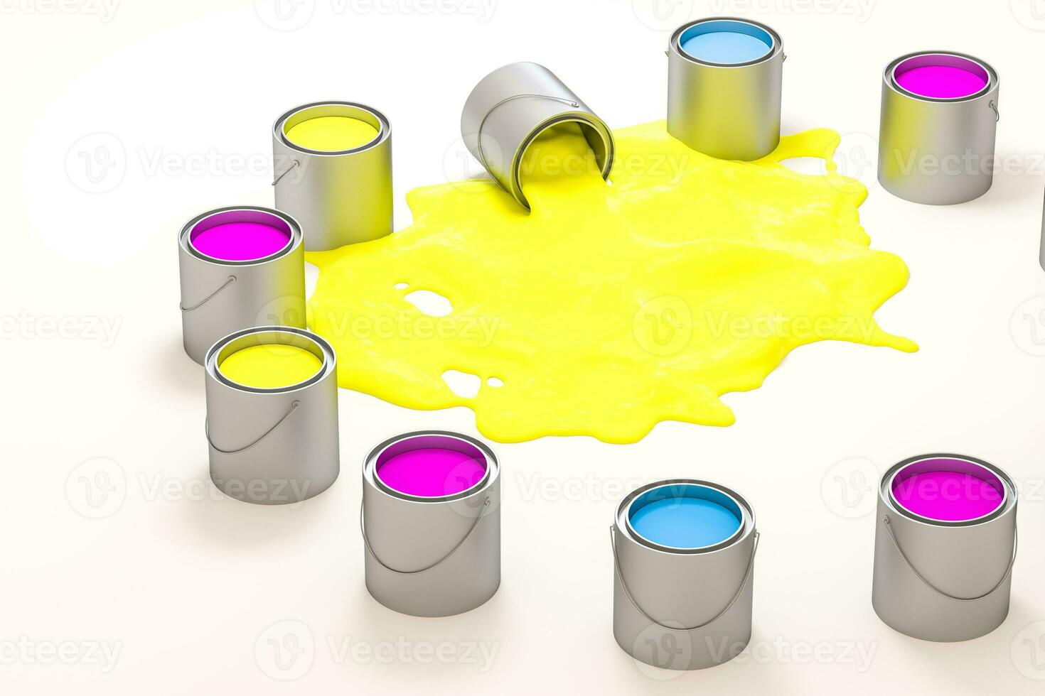 The buckets of paint with white background, 3d rendering. photo