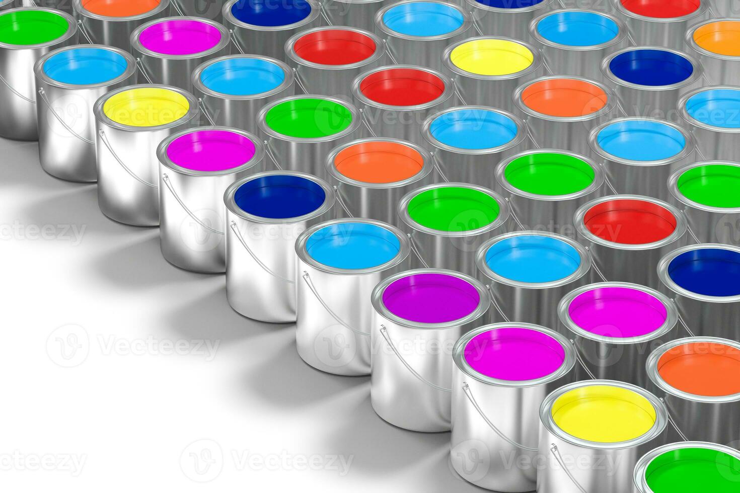 The buckets of colorful paint with white background, 3d rendering. photo