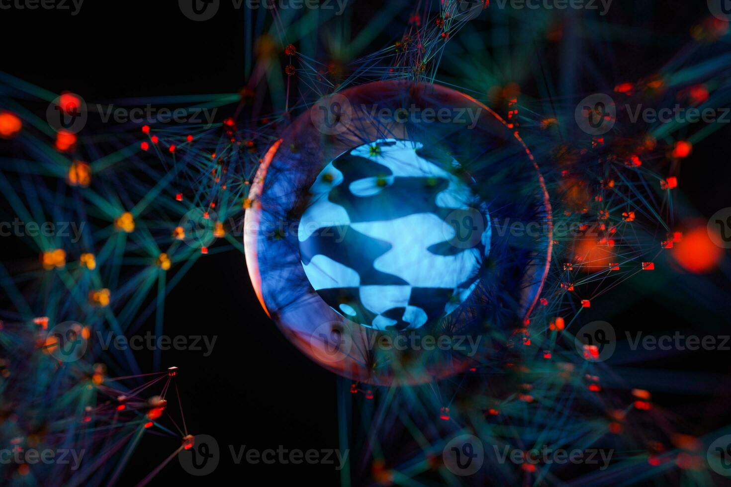 Glowing and magical sphere with connected lines, 3d rendering. photo