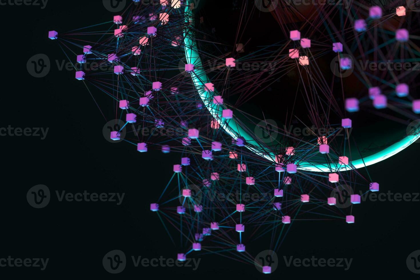 Glowing and magical sphere with connected lines, 3d rendering. photo
