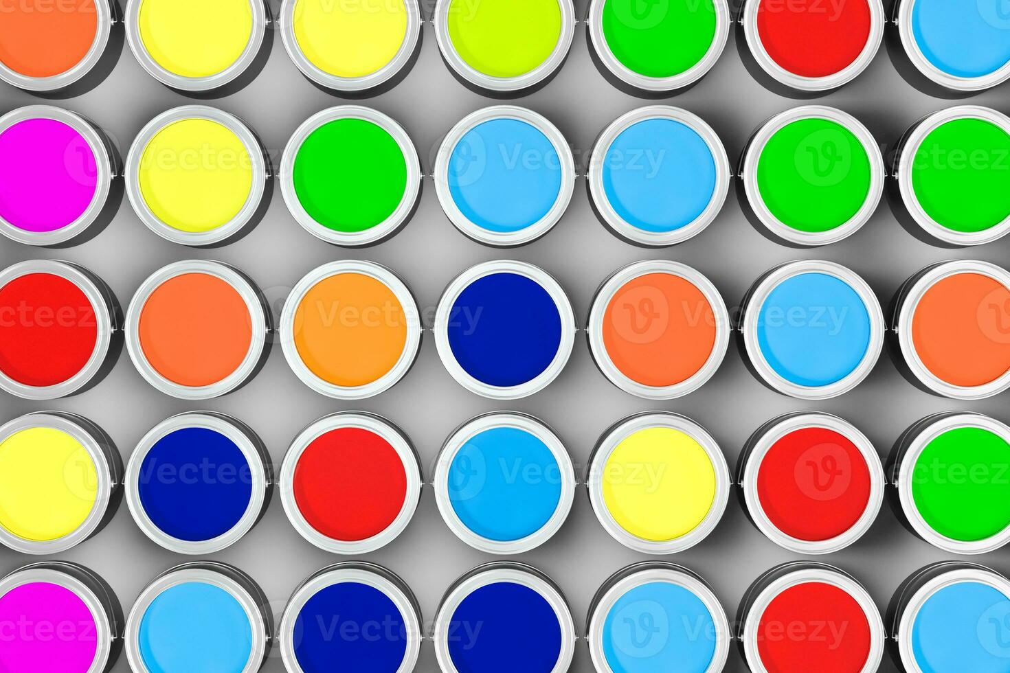 The buckets of colorful paint with white background, 3d rendering. photo