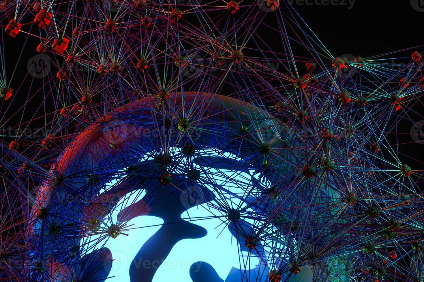 Glowing and magical sphere with connected lines, 3d rendering. photo