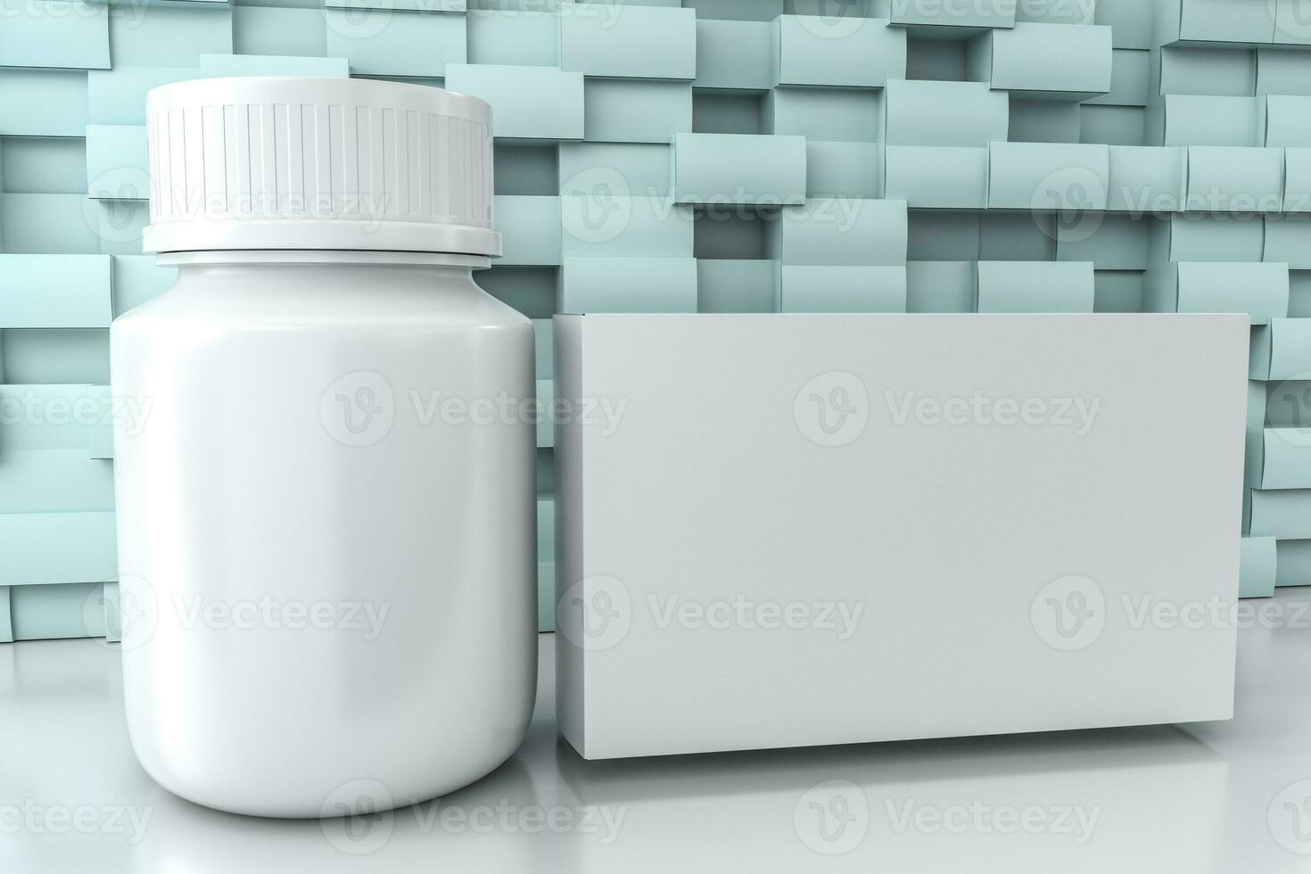 3d rendering, white medicine bottle with package boxes photo