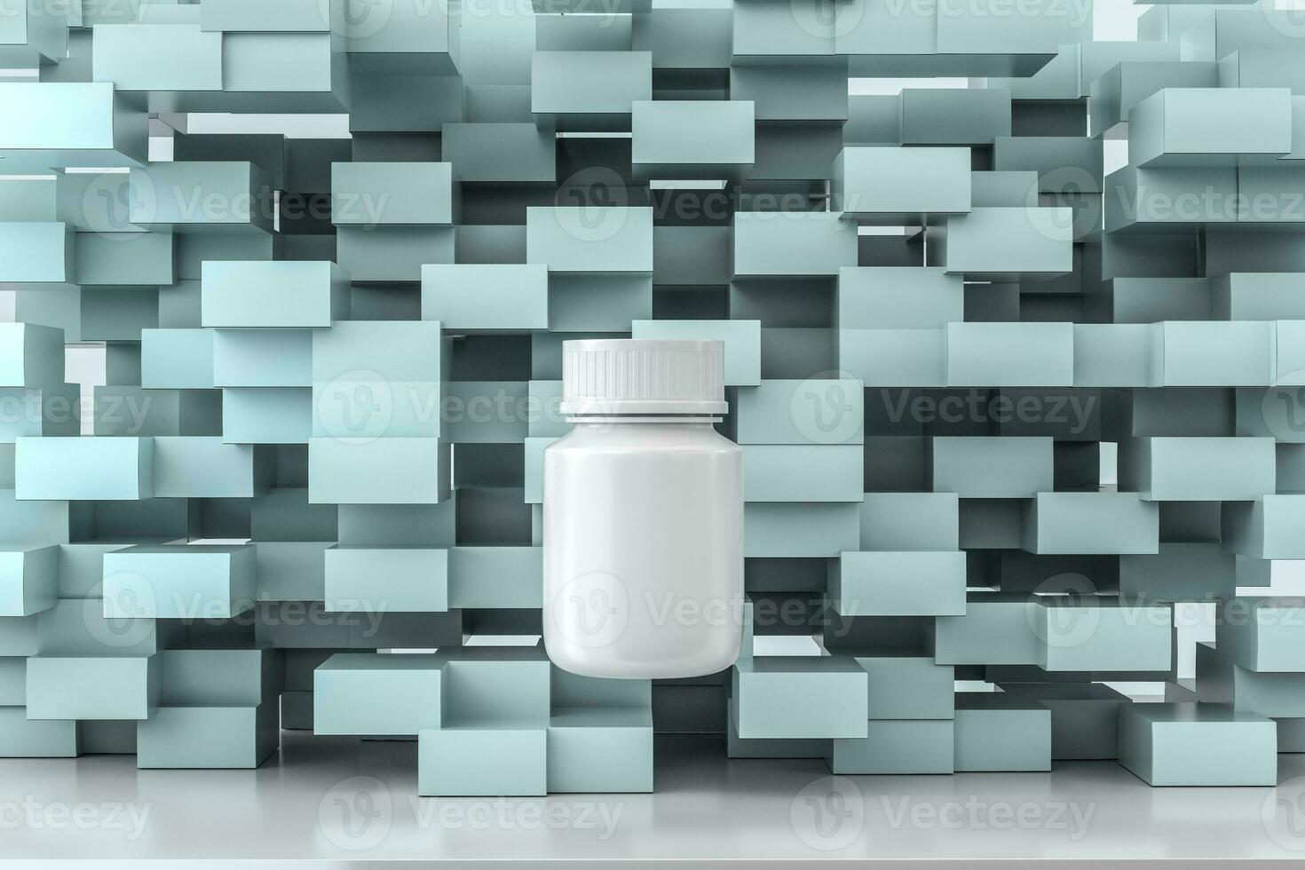 3d rendering, white medicine bottle with package boxes photo
