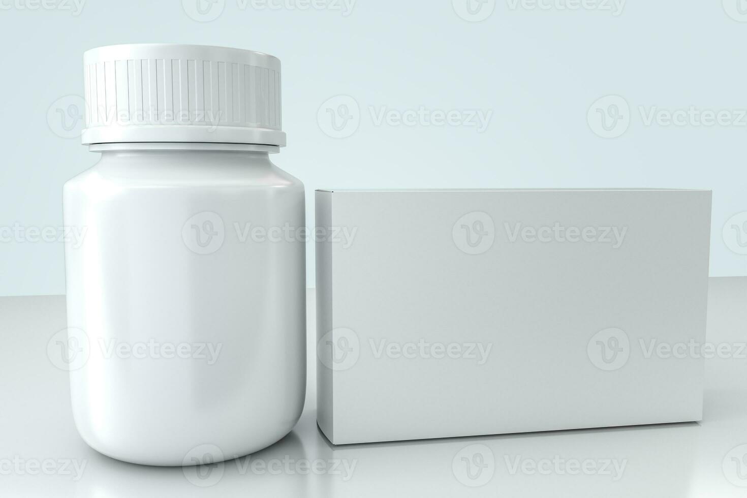 3d rendering, white medicine bottle with package boxes photo