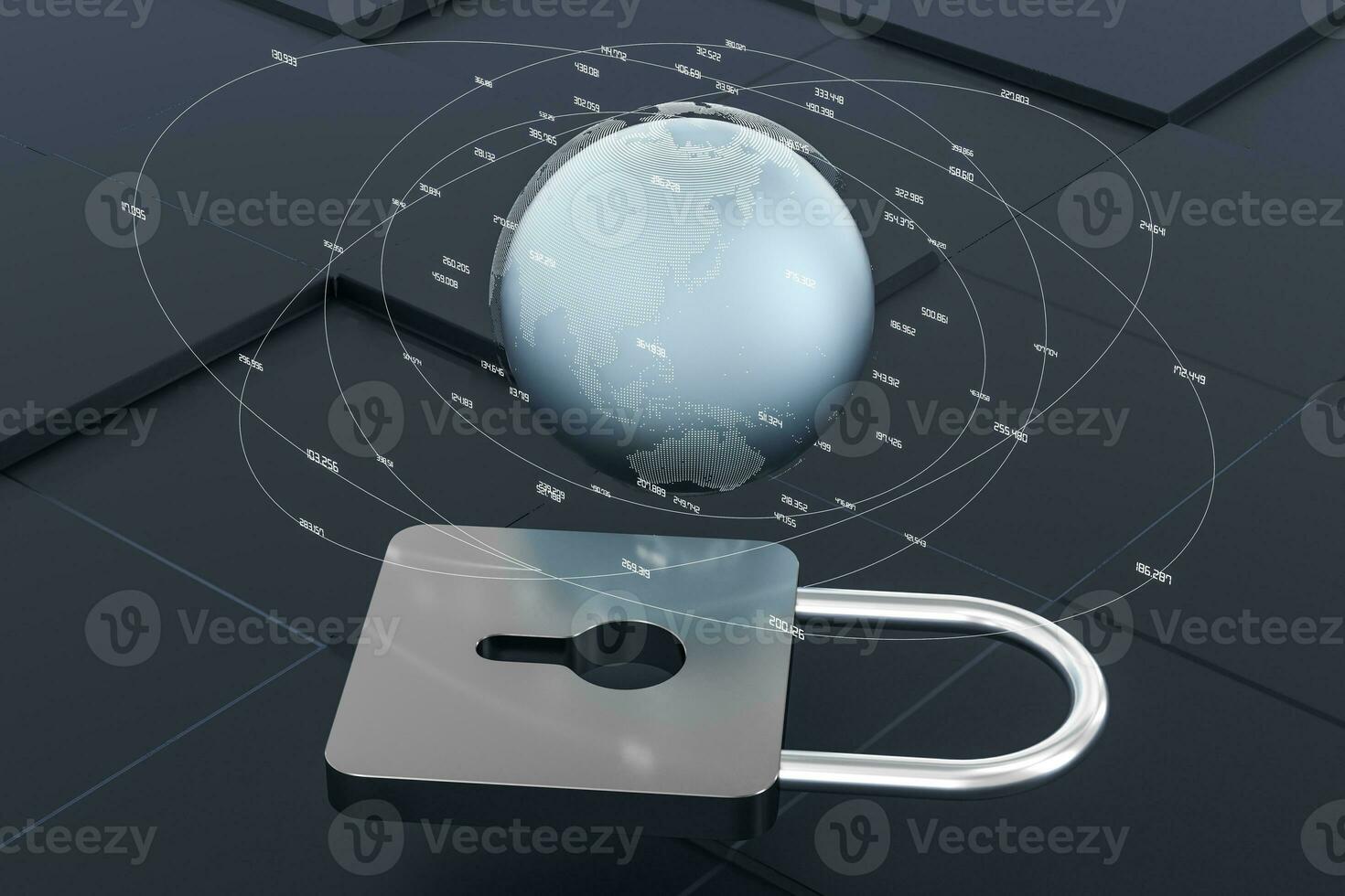 3d rendering, metal lock with digital concept background photo