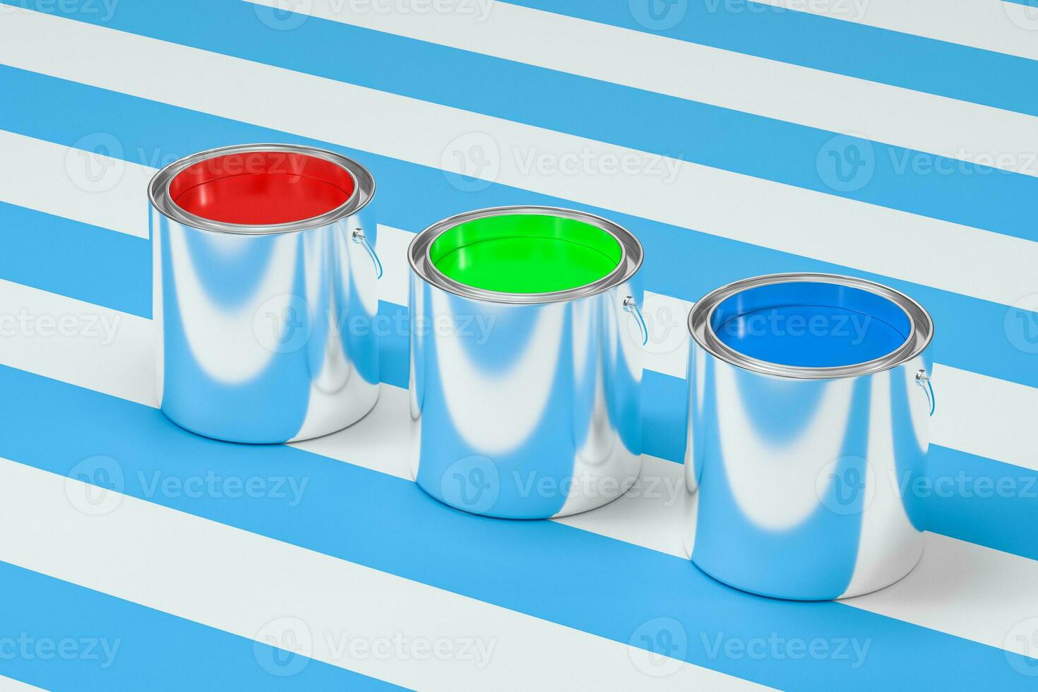 The buckets of colorful paint with white background, 3d rendering. photo