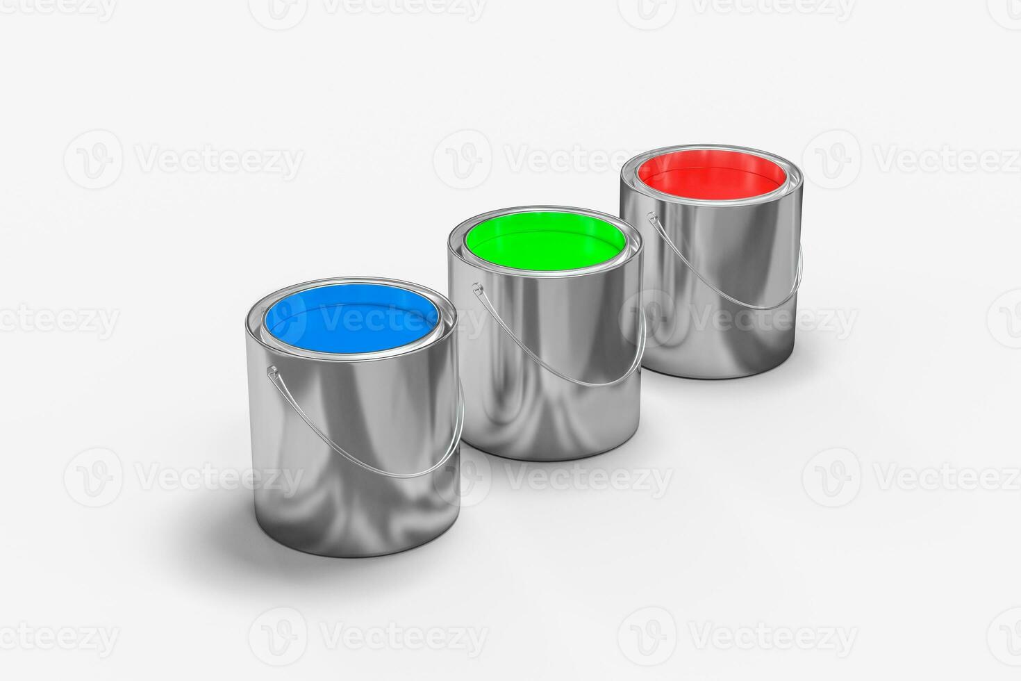 The buckets of colorful paint with white background, 3d rendering. photo