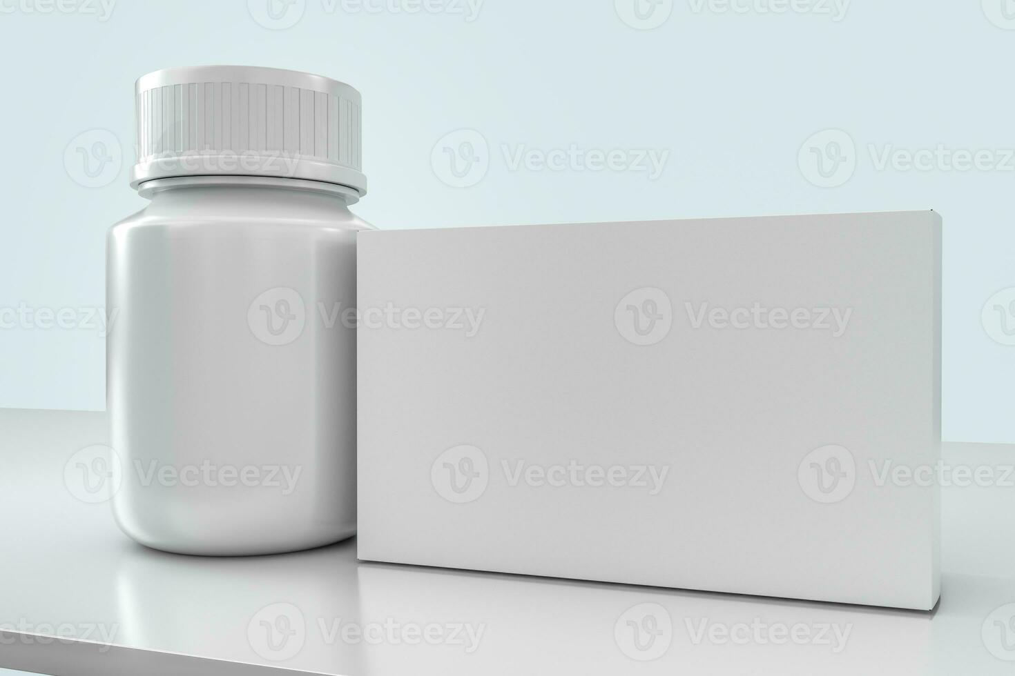 3d rendering, white medicine bottle with package boxes photo