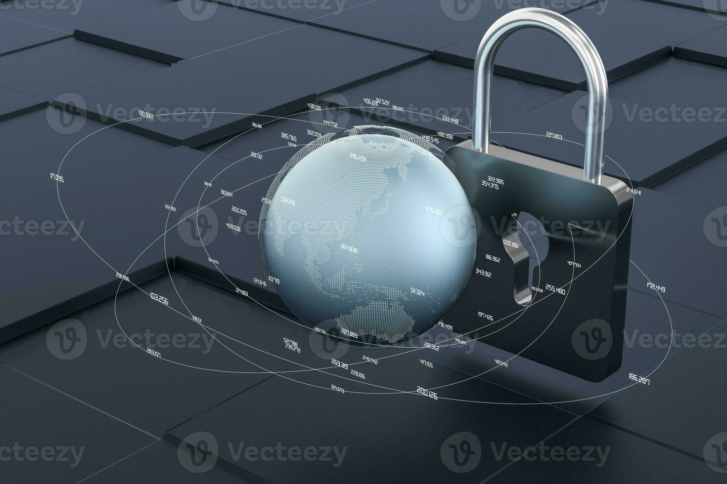 3d rendering, metal lock with digital concept background photo