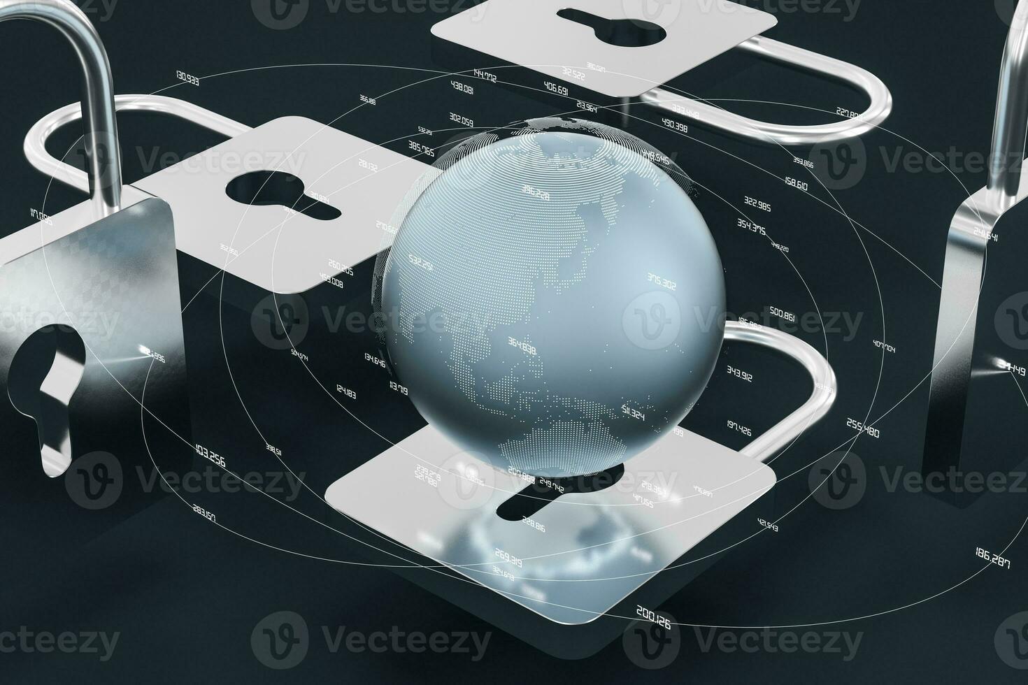 3d rendering, metal lock with digital concept background photo