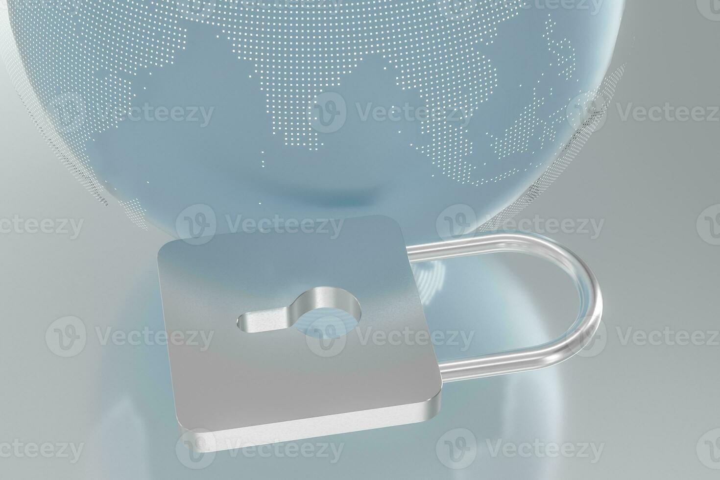 3d rendering, metal lock with digital concept background photo