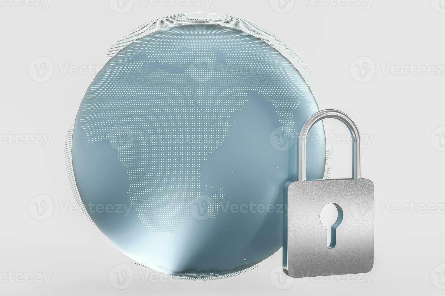 3d rendering, metal lock with digital concept background photo