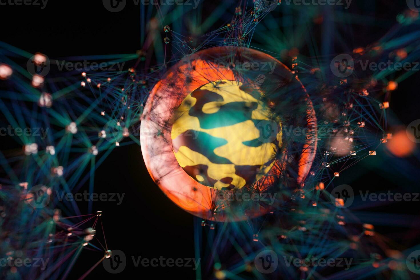 Glowing and magical sphere with connected lines, 3d rendering. photo