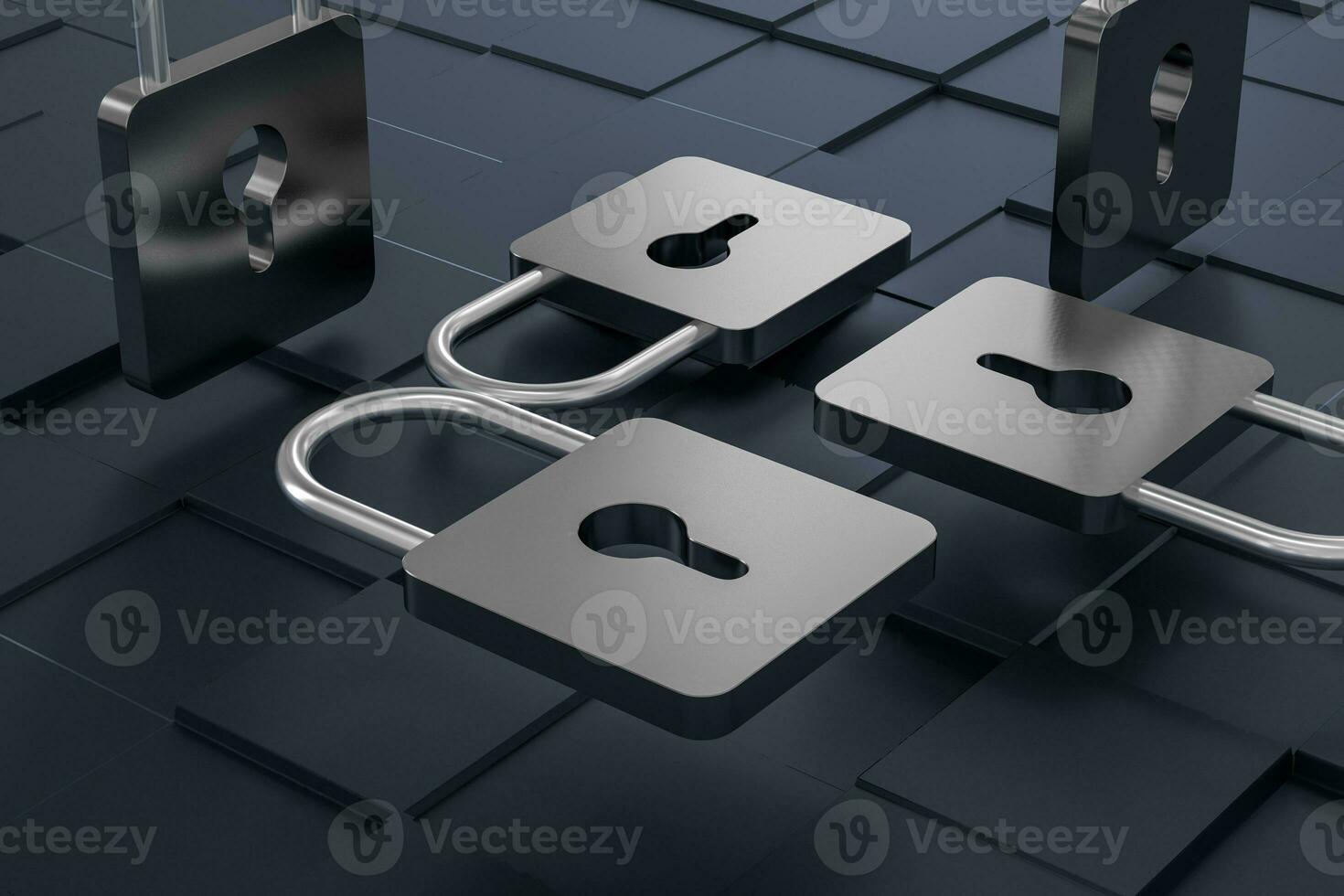 3d rendering, metal lock with digital concept background photo