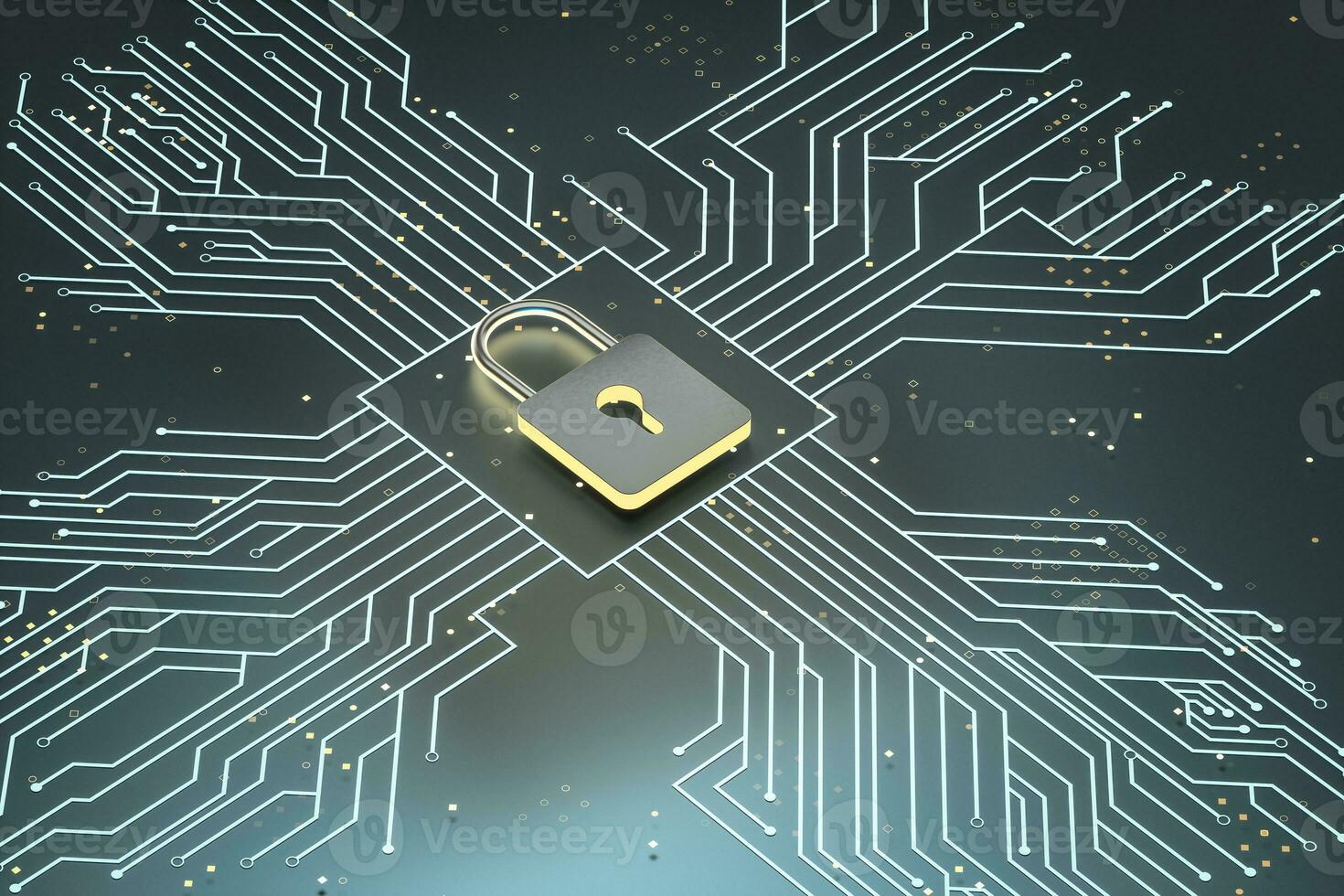 3d rendering, metal lock with digital concept background photo