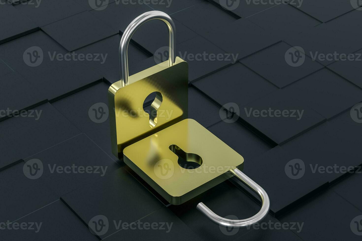 3d rendering, metal lock with digital concept background photo
