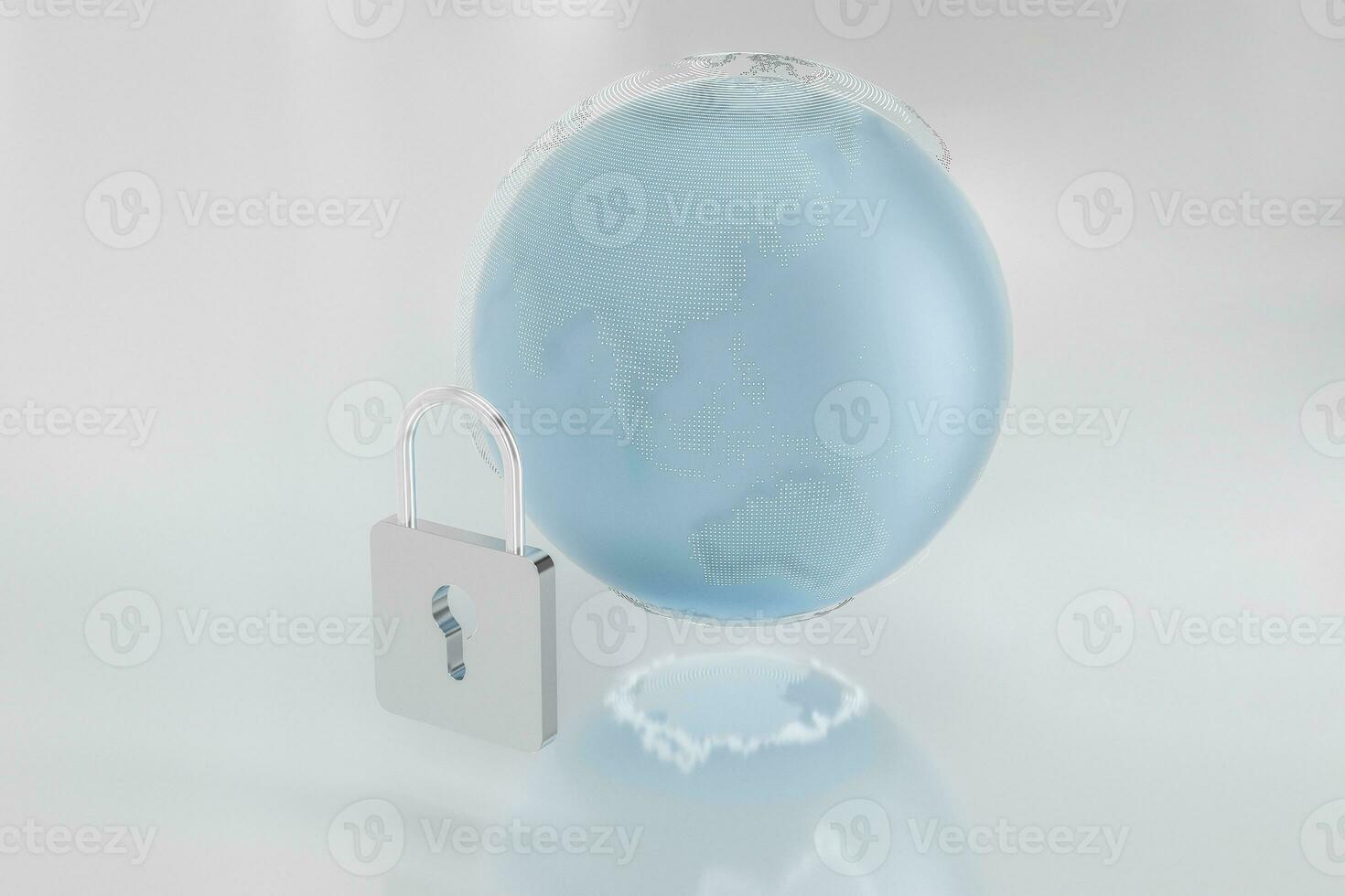 3d rendering, metal lock with digital concept background photo