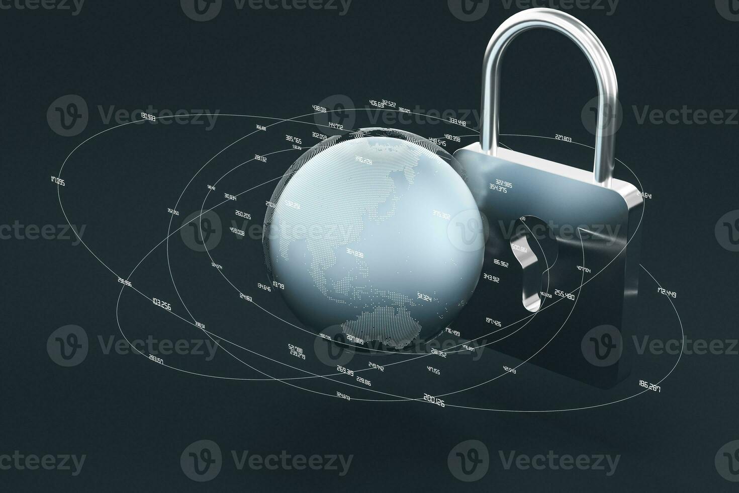 3d rendering, metal lock with digital concept background photo