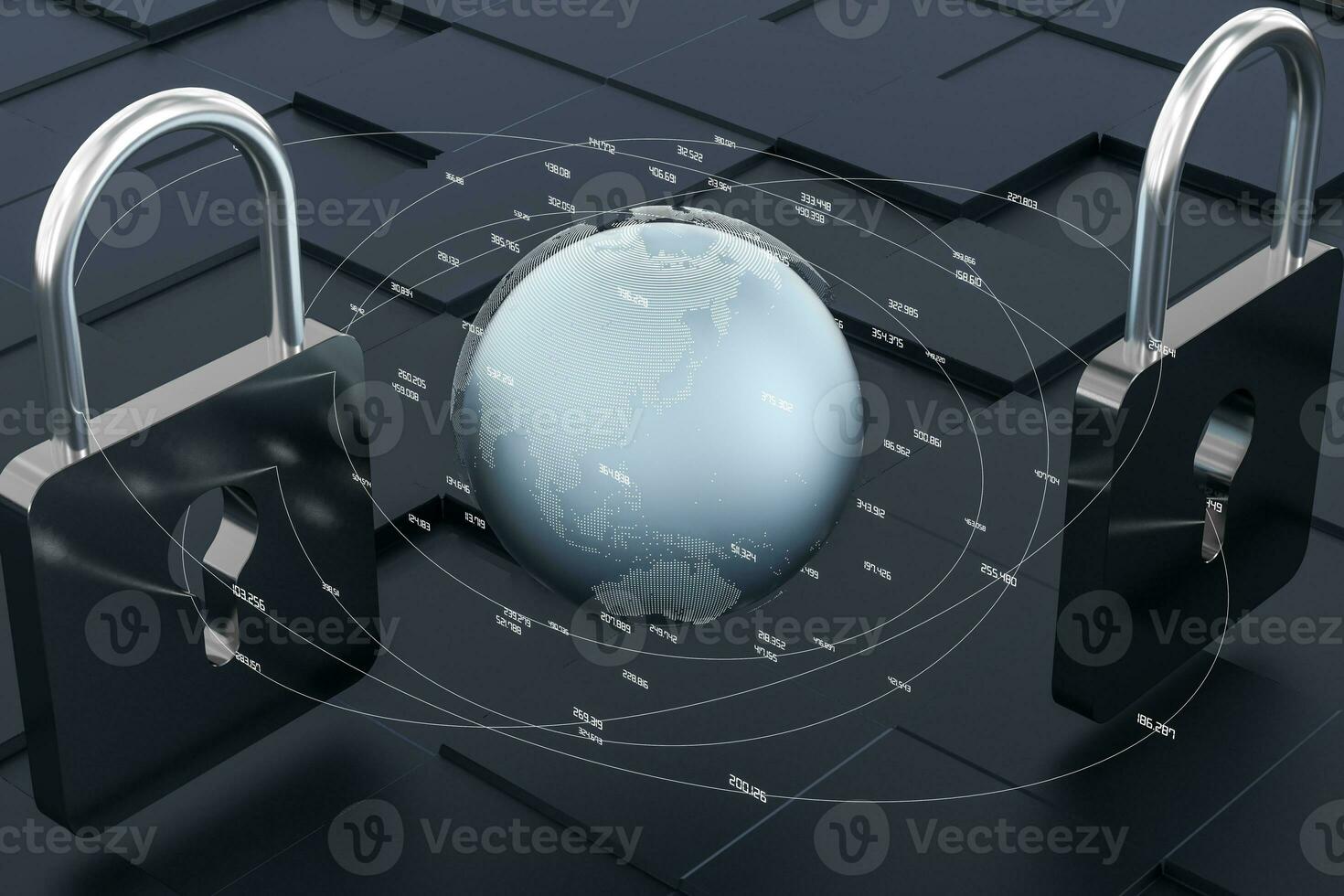3d rendering, metal lock with digital concept background photo