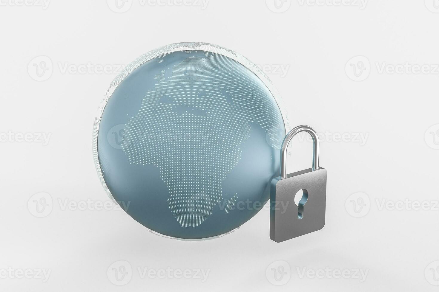 3d rendering, metal lock with digital concept background photo