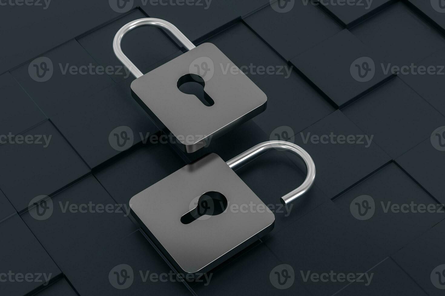 3d rendering, metal lock with digital concept background photo