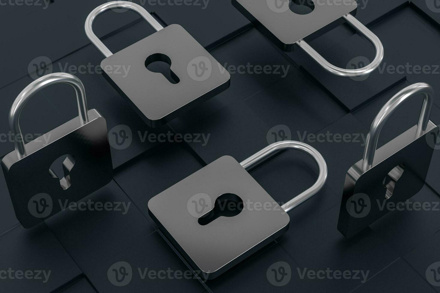3d rendering, metal lock with digital concept background photo