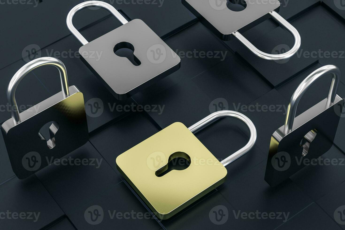 3d rendering, metal lock with digital concept background photo