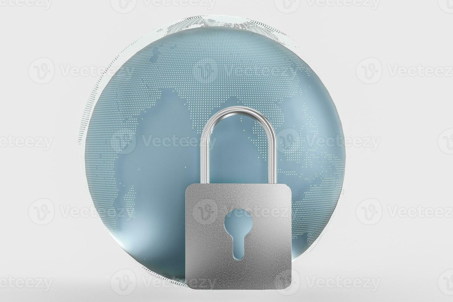 3d rendering, metal lock with digital concept background photo